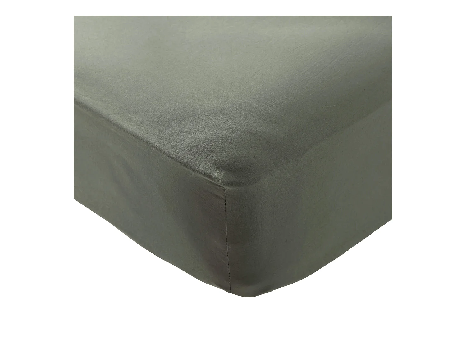 Drap housse coton lavé bonnet 40 cm - SOMEO Kaki 140x200 - CELESTE