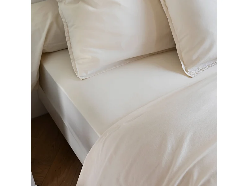 Drap housse coton lavé bonnet 30 cm - SOMEO Beige 80x200 - CELESTE
