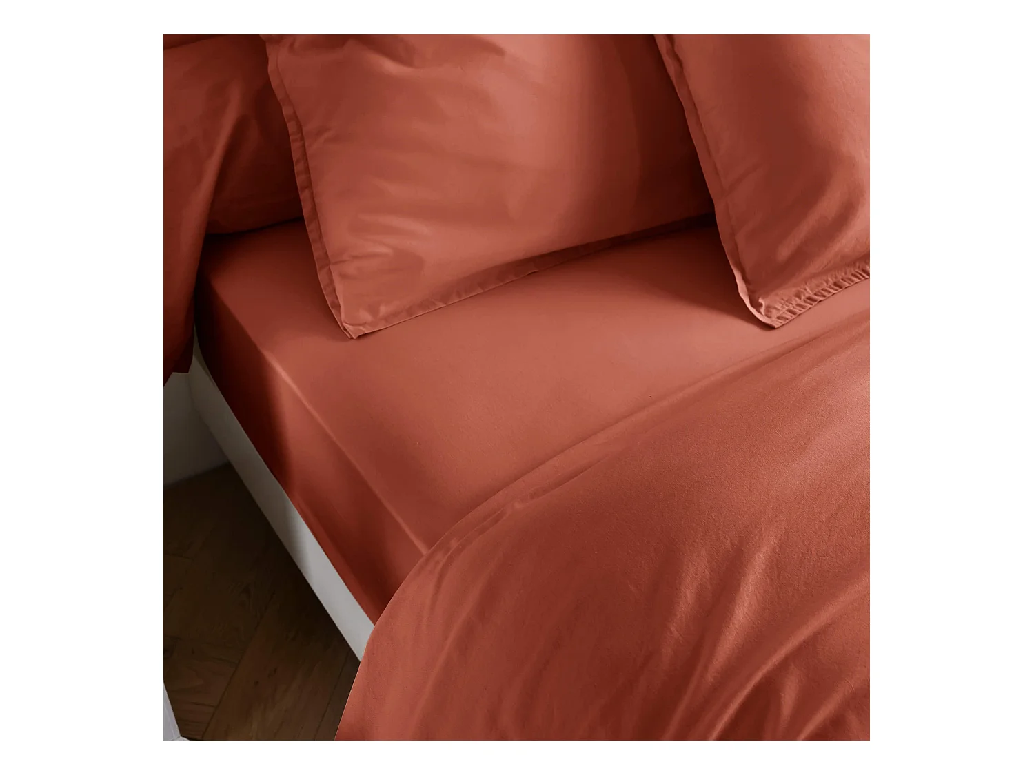 Drap housse coton lavé bonnet 30 cm - SOMEO Terracotta-180x200 - CELESTE