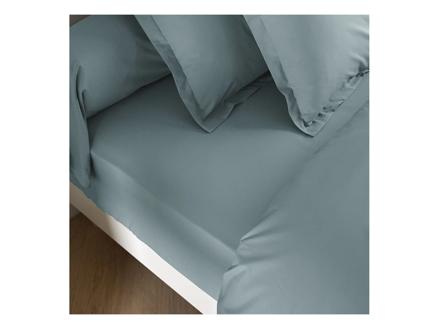 Drap housse coton percale bonnet 30 cm Bleu glacier 180x200 - SOMEO - MORPHEE