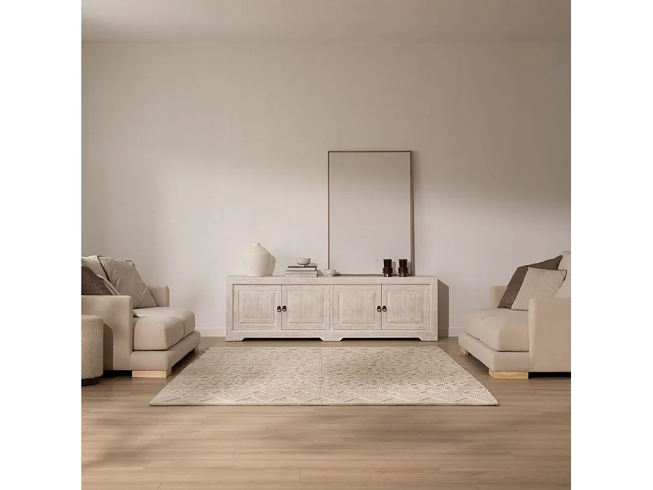 Meuble tv en bois massif blanc 200x60