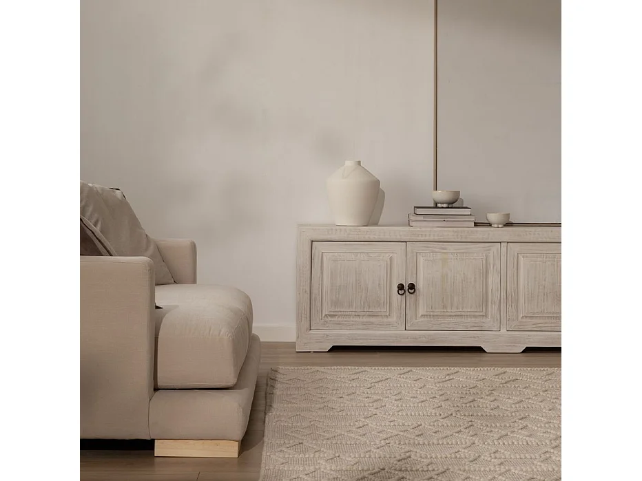 Meuble tv en bois massif blanc 200x60