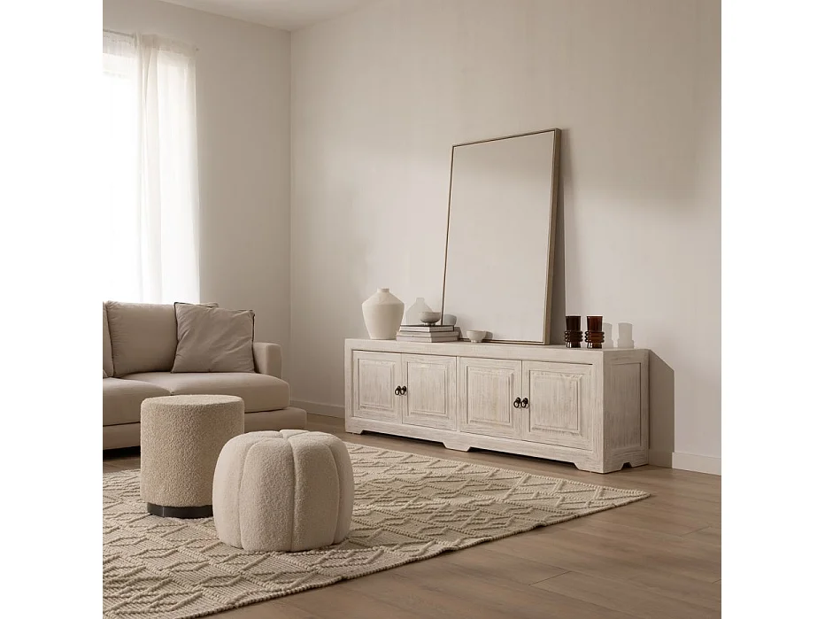 Meuble tv en bois massif blanc 200x60