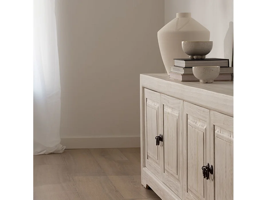 Meuble tv en bois massif blanc 200x60