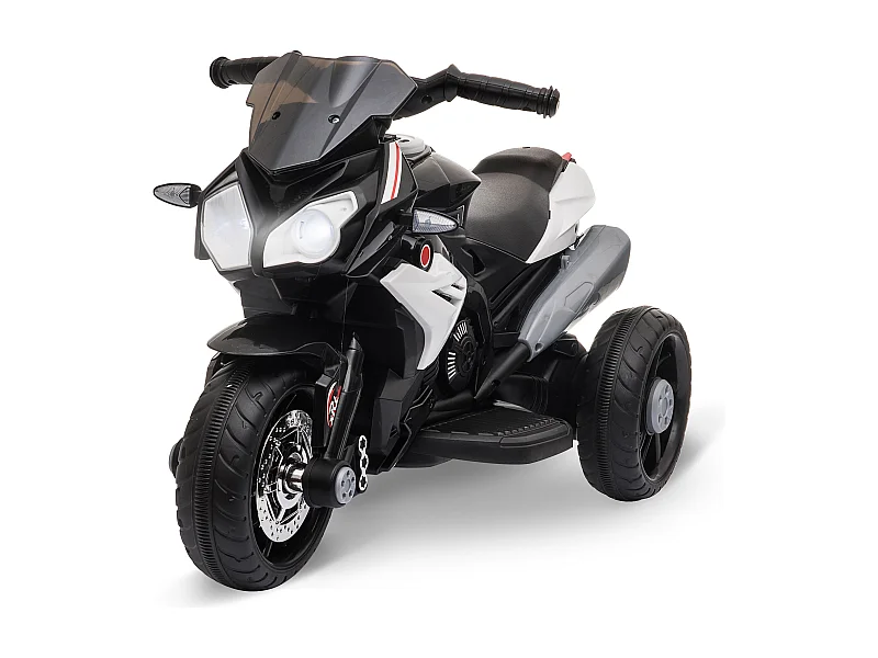 Moto électrique pour enfants 3 roues 6 V 3 Km/h effets lumineux et sonores noir