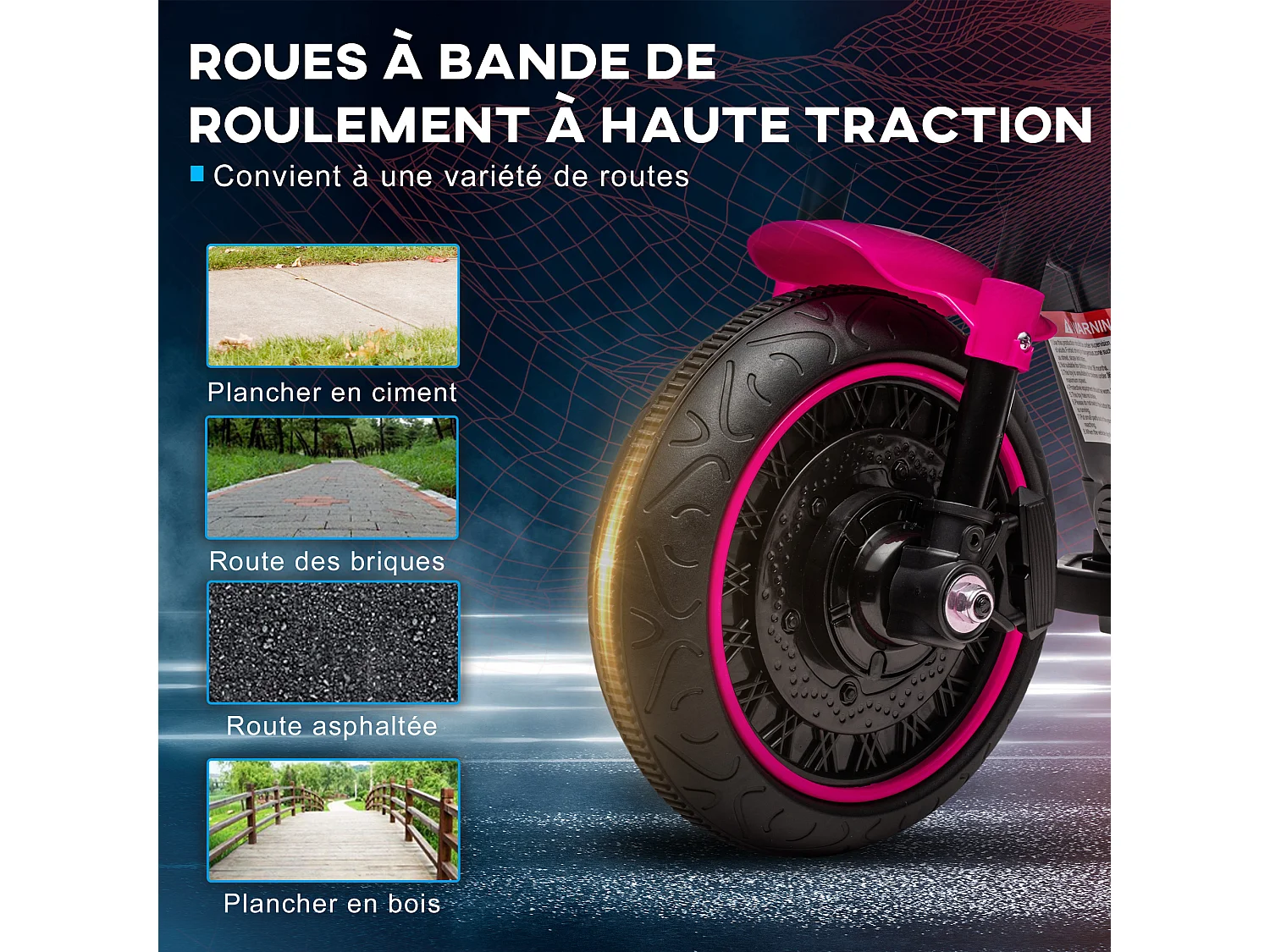 Moto électrique enfant 6 V 3 Km/h effet lumineux roulettes amovibles repose-pied pédale métal PP rose noir