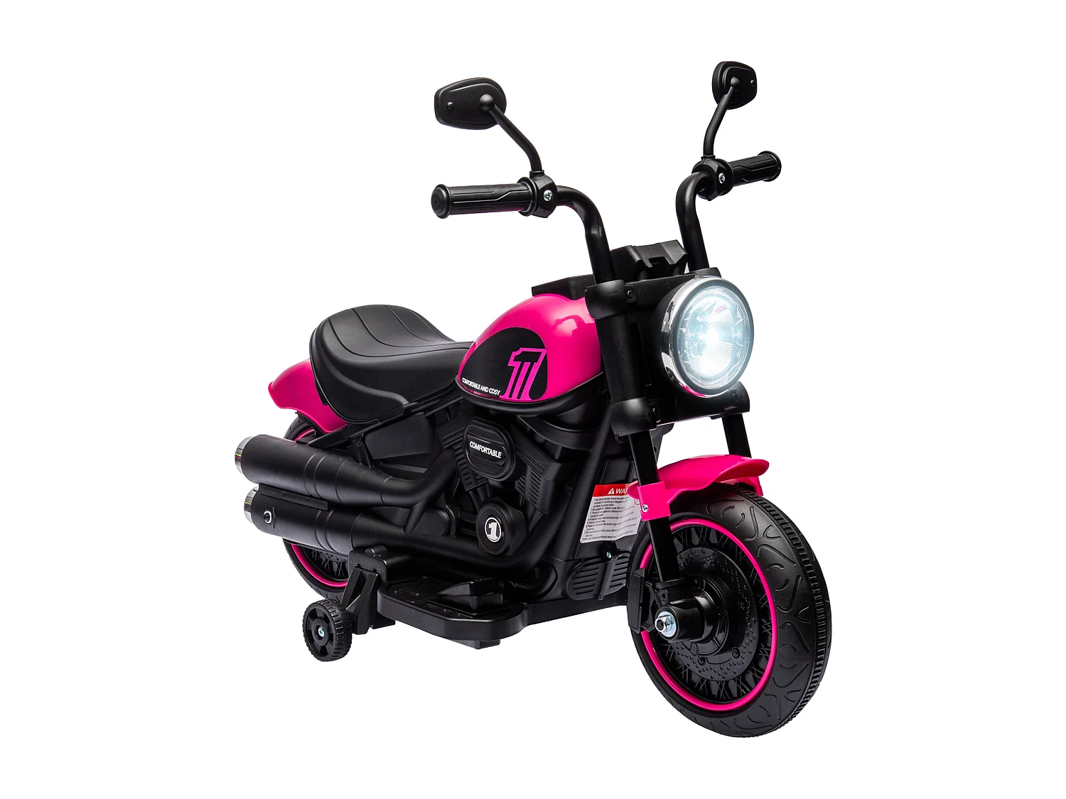 Moto électrique enfant 6 V 3 Km/h effet lumineux roulettes amovibles repose-pied pédale métal PP rose noir