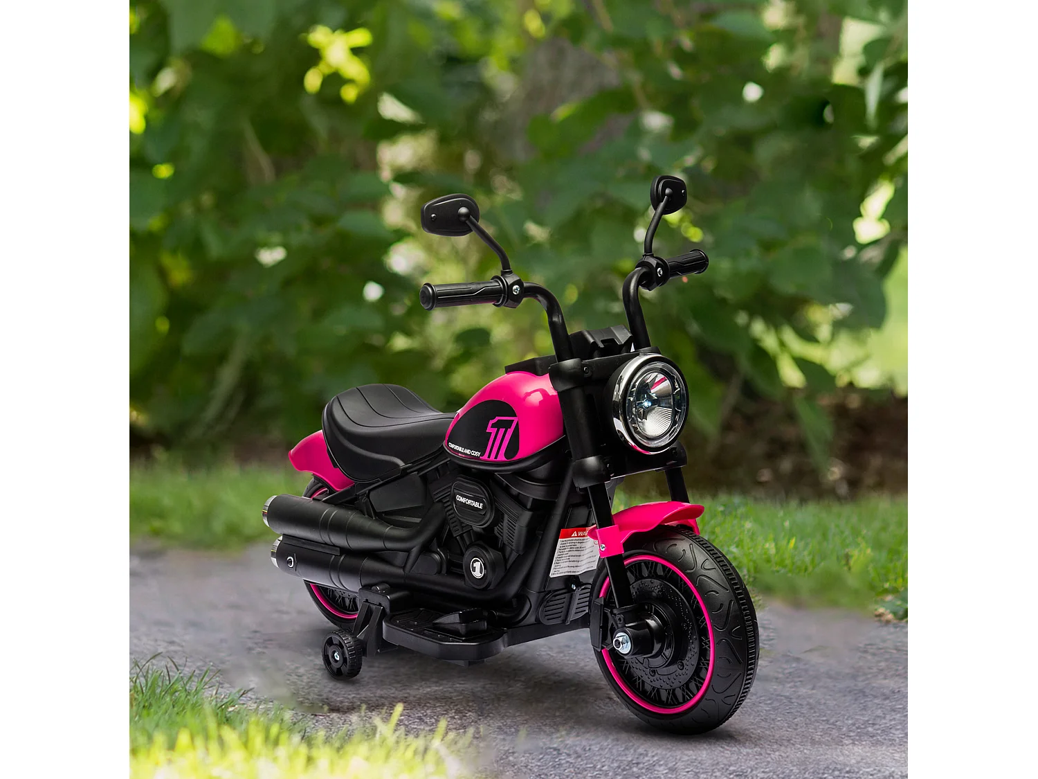 Moto électrique enfant 6 V 3 Km/h effet lumineux roulettes amovibles repose-pied pédale métal PP rose noir