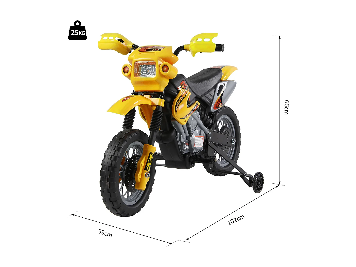 Moto Cross électrique enfant 3 à 6 ans 6 V phares klaxon musiques 102 x 53 x 66 cm jaune et noir