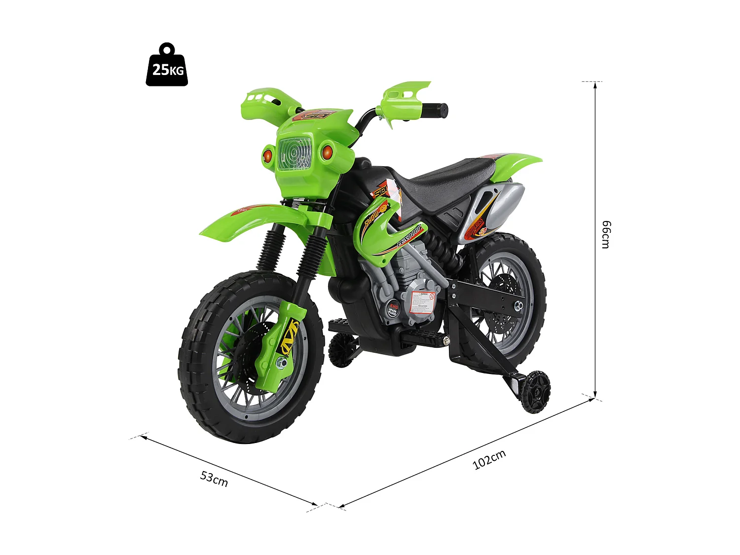 Moto Cross électrique enfant 3 à 6 ans 6 V phares klaxon musiques 102 x 53 x 66 cm vert et noir