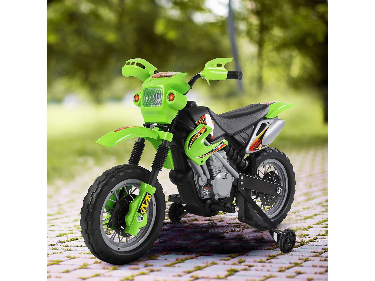 Moto Cross électrique enfant 3 à 6 ans 6 V phares klaxon musiques 102 x 53 x 66 cm vert et noir