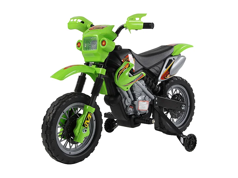 Moto Cross électrique enfant 3 à 6 ans 6 V phares klaxon musiques 102 x 53 x 66 cm vert et noir
