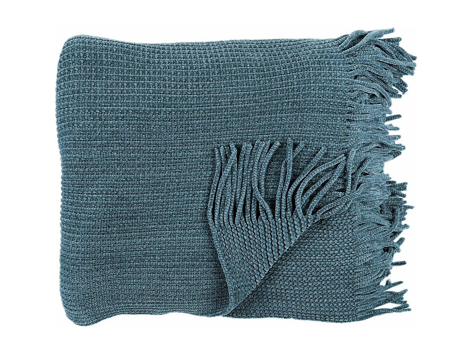 Plaid à franges style chenille CHALEUR ARTISANALE 120x150 cm bleu