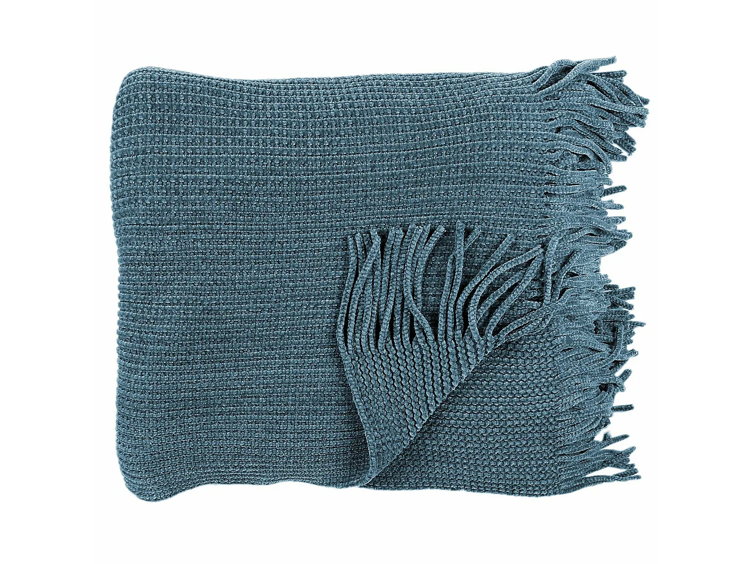 Plaid à franges style chenille CHALEUR ARTISANALE 120x150 cm bleu