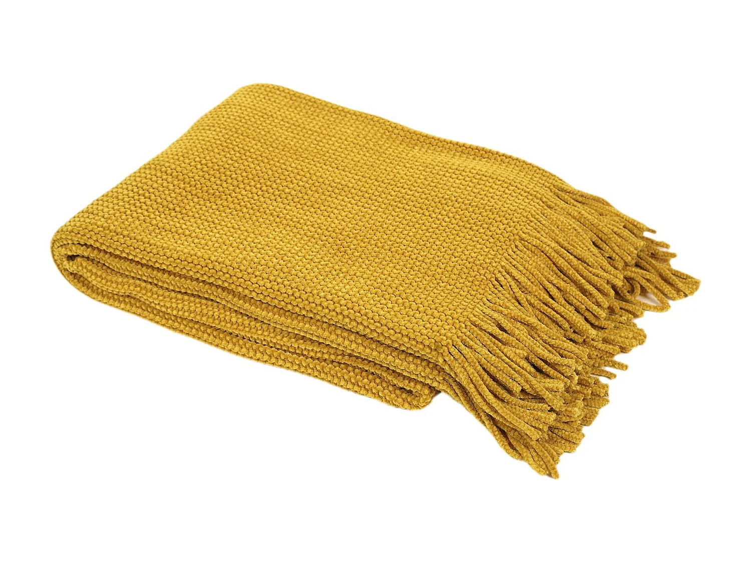 Plaid à franges style chenille MIEL D'AUTOMNE 120x150 cm moutarde