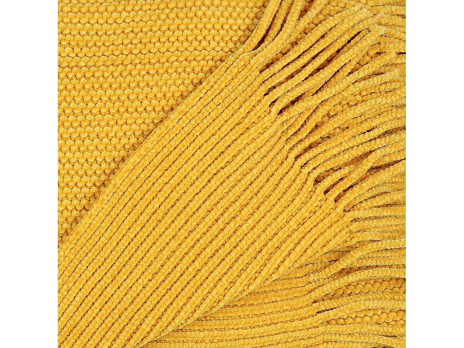 Plaid à franges style chenille MIEL D'AUTOMNE 120x150 cm moutarde