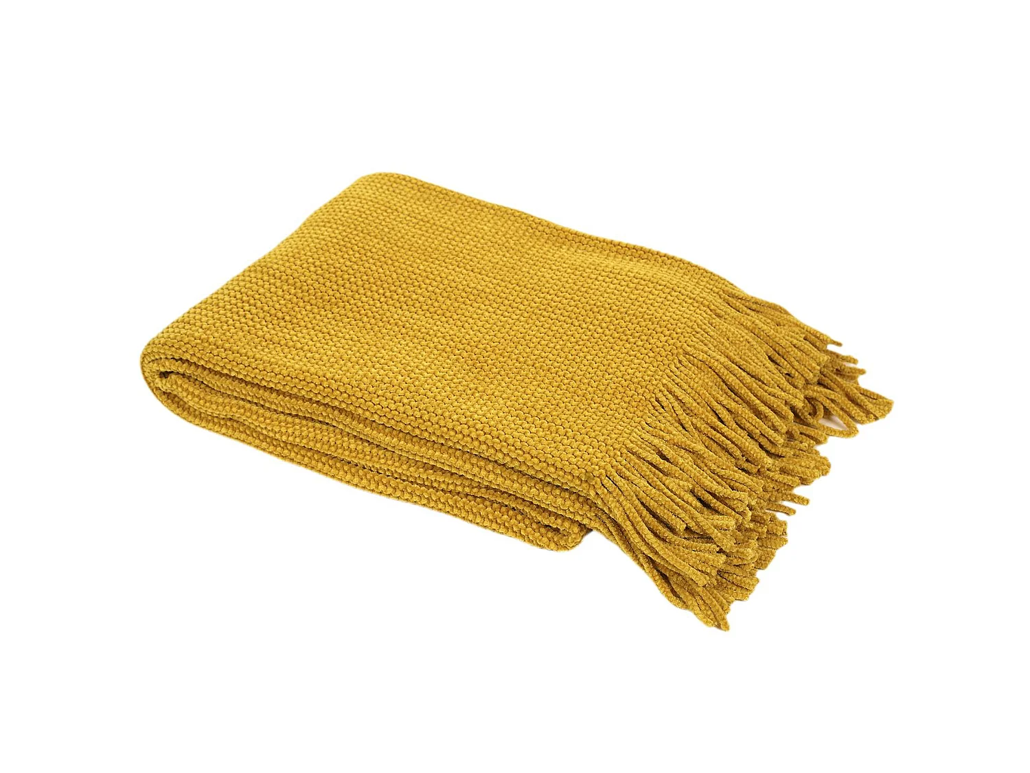 Plaid à franges style chenille MIEL D'AUTOMNE 120x150 cm moutarde