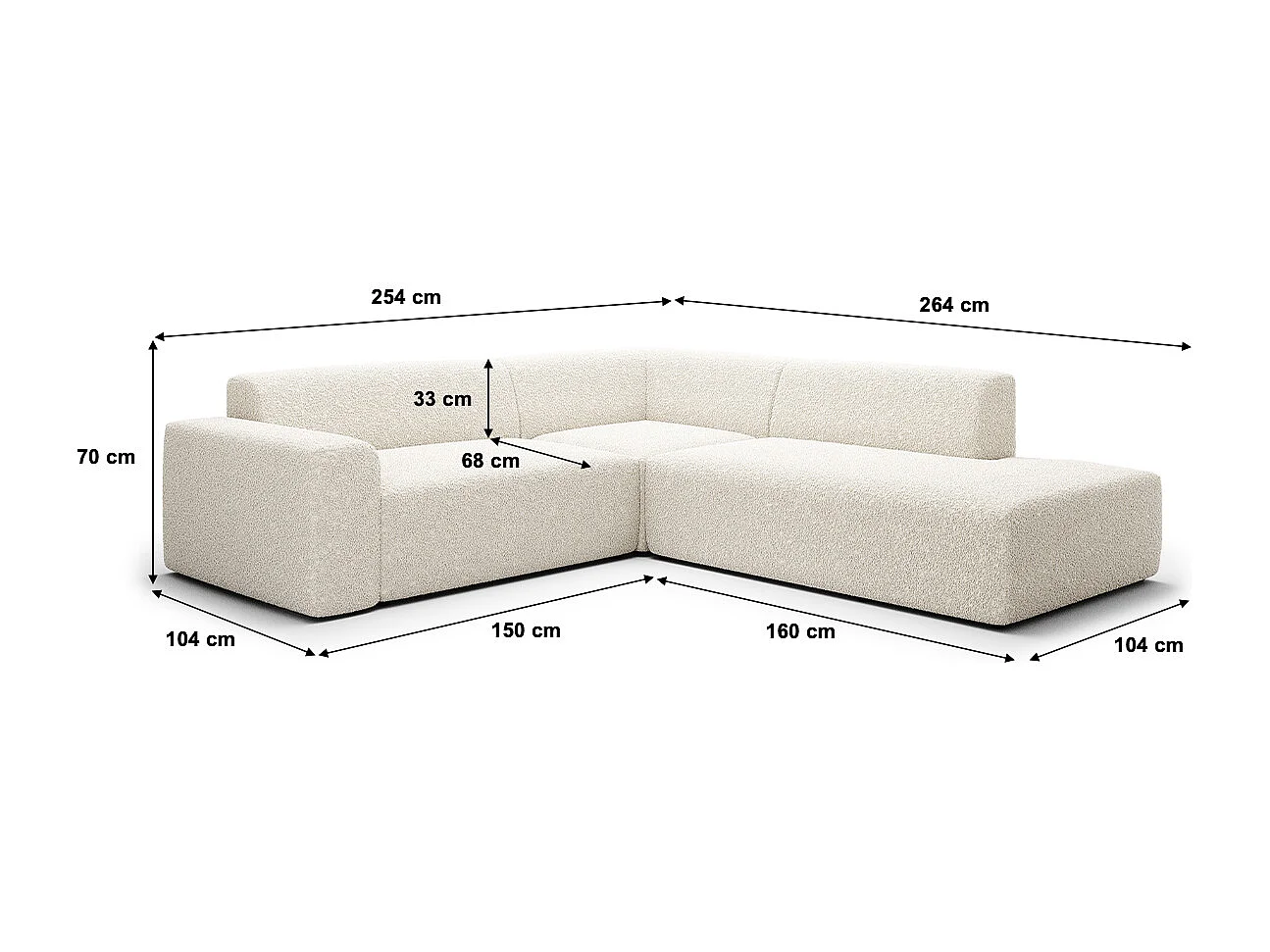 Canapé d'angle droit 5 places coffre Torino Beige