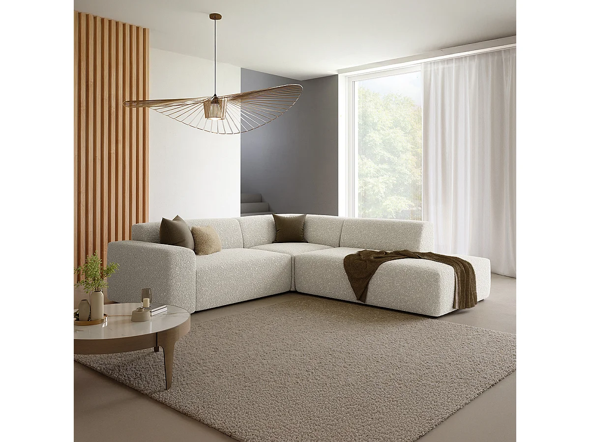 Canapé d'angle droit 5 places coffre Torino Beige