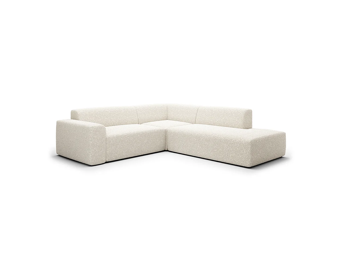 Canapé d'angle droit 5 places en tissu bouclette beige avec coffre TORINO