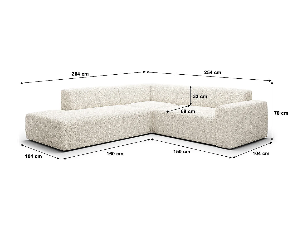 Canapé d'angle gauche 5 places coffre Torino Beige