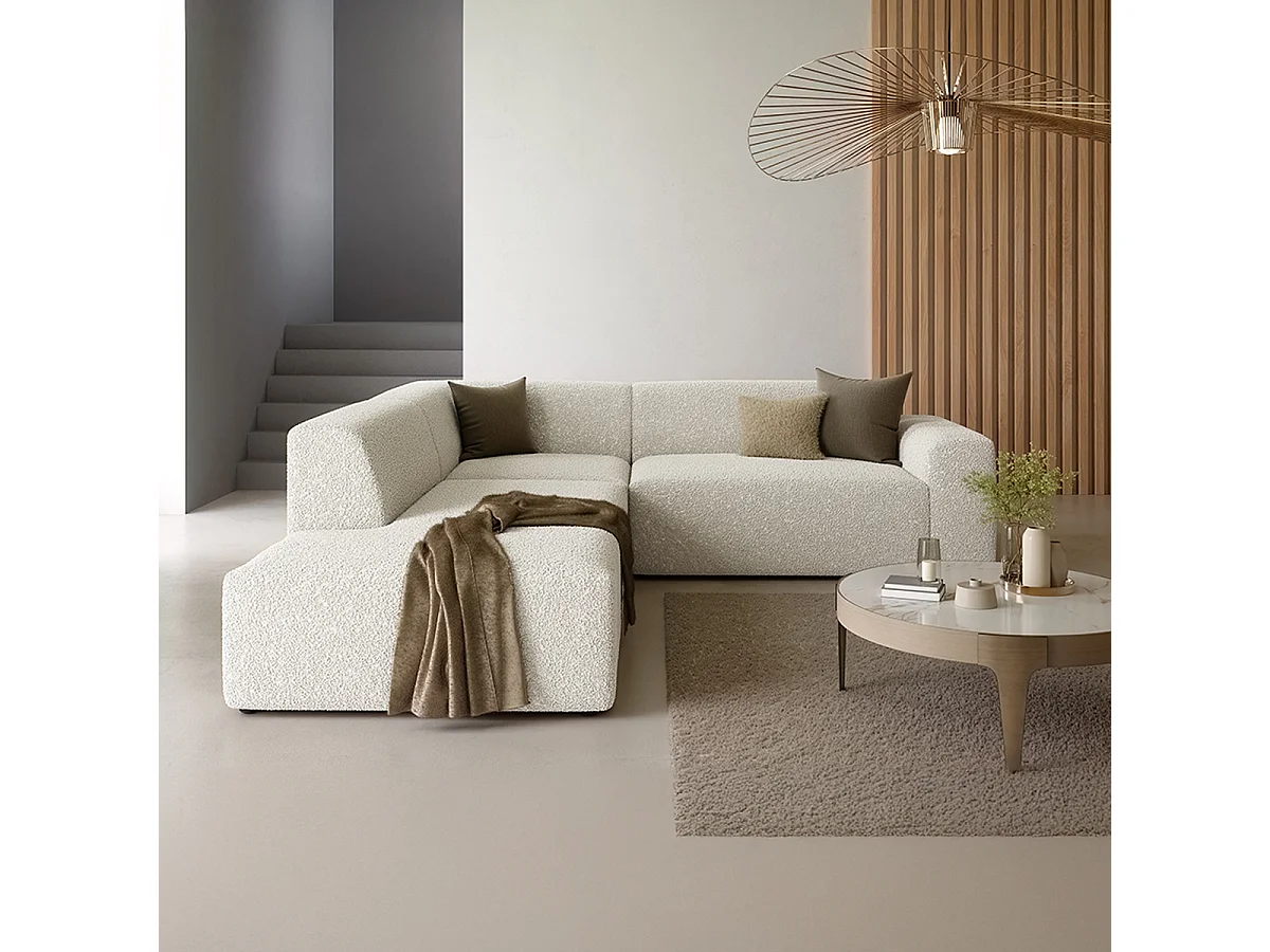 Canapé d'angle gauche 5 places coffre Torino Beige