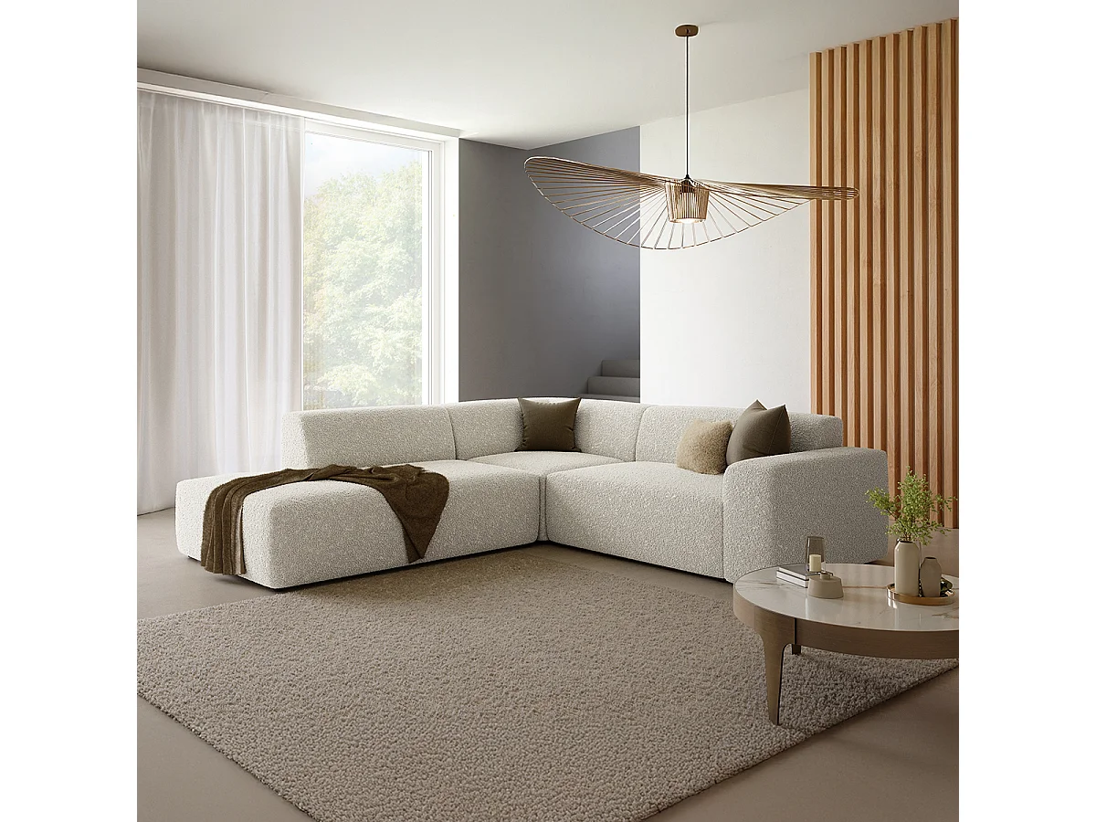 Canapé d'angle gauche 5 places coffre Torino Beige