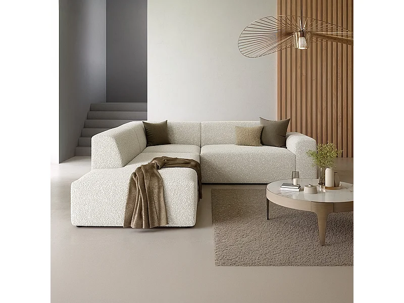 Canapé d'angle gauche 5 places coffre Torino Beige