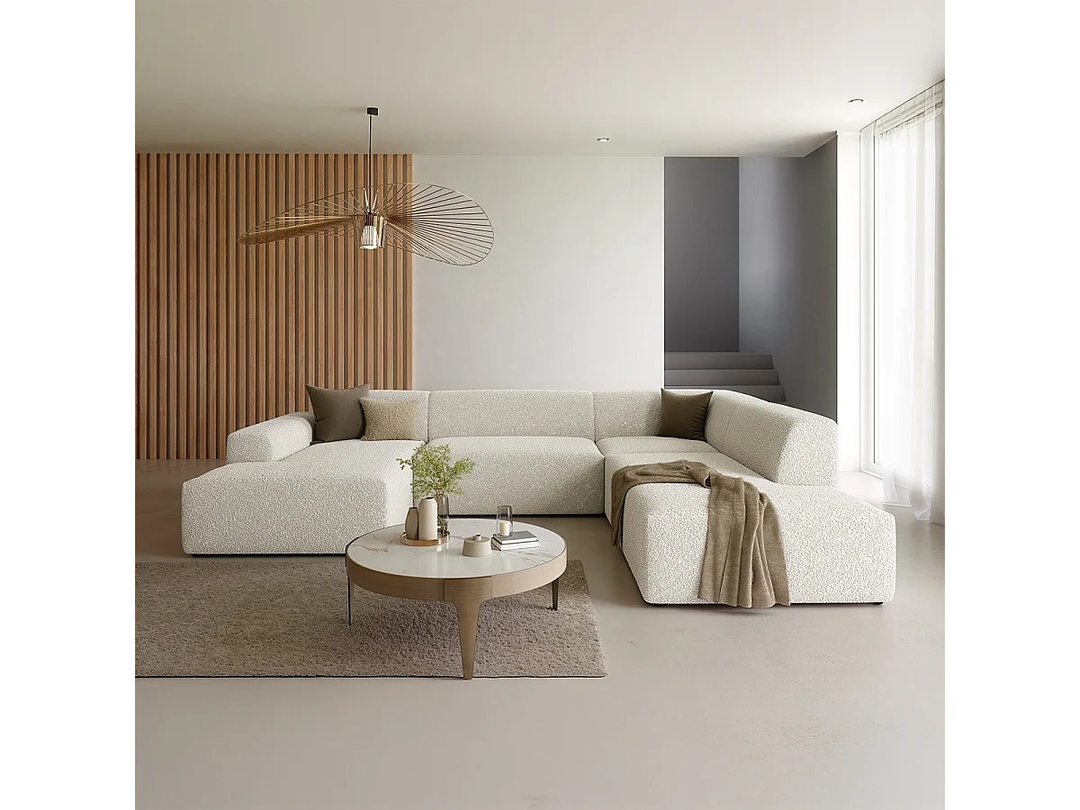 Canapé U 5 places angle droit Torino Beige