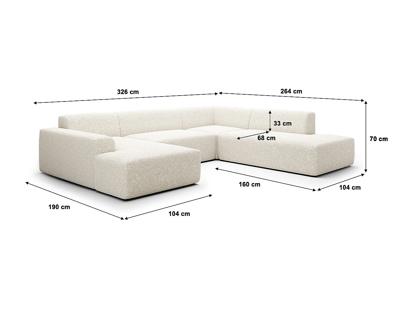 Canapé U 5 places angle droit Torino Beige