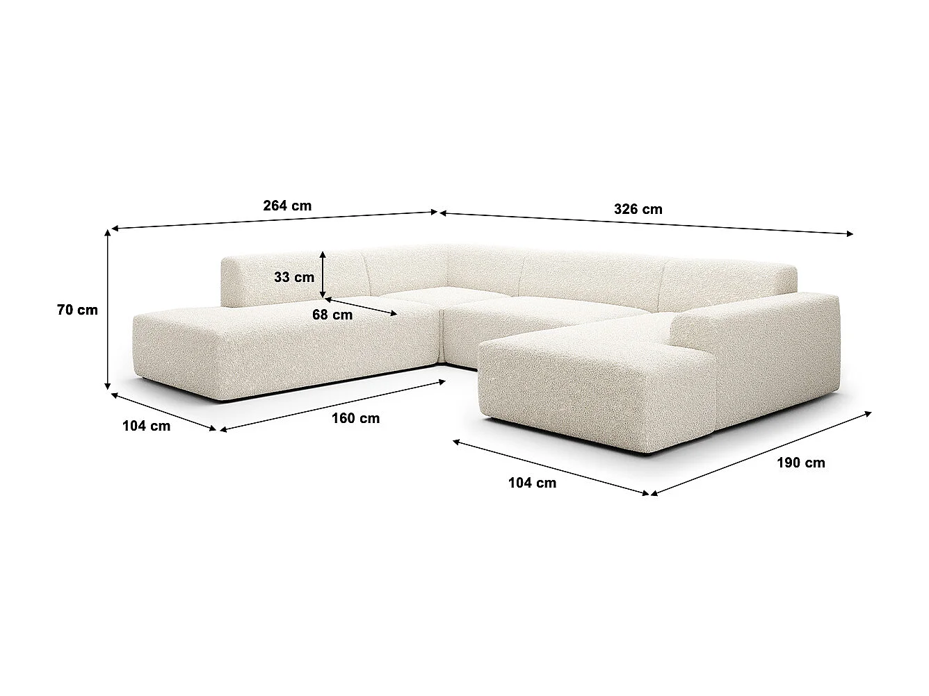 Canapé U 5 places angle gauche Torino Beige