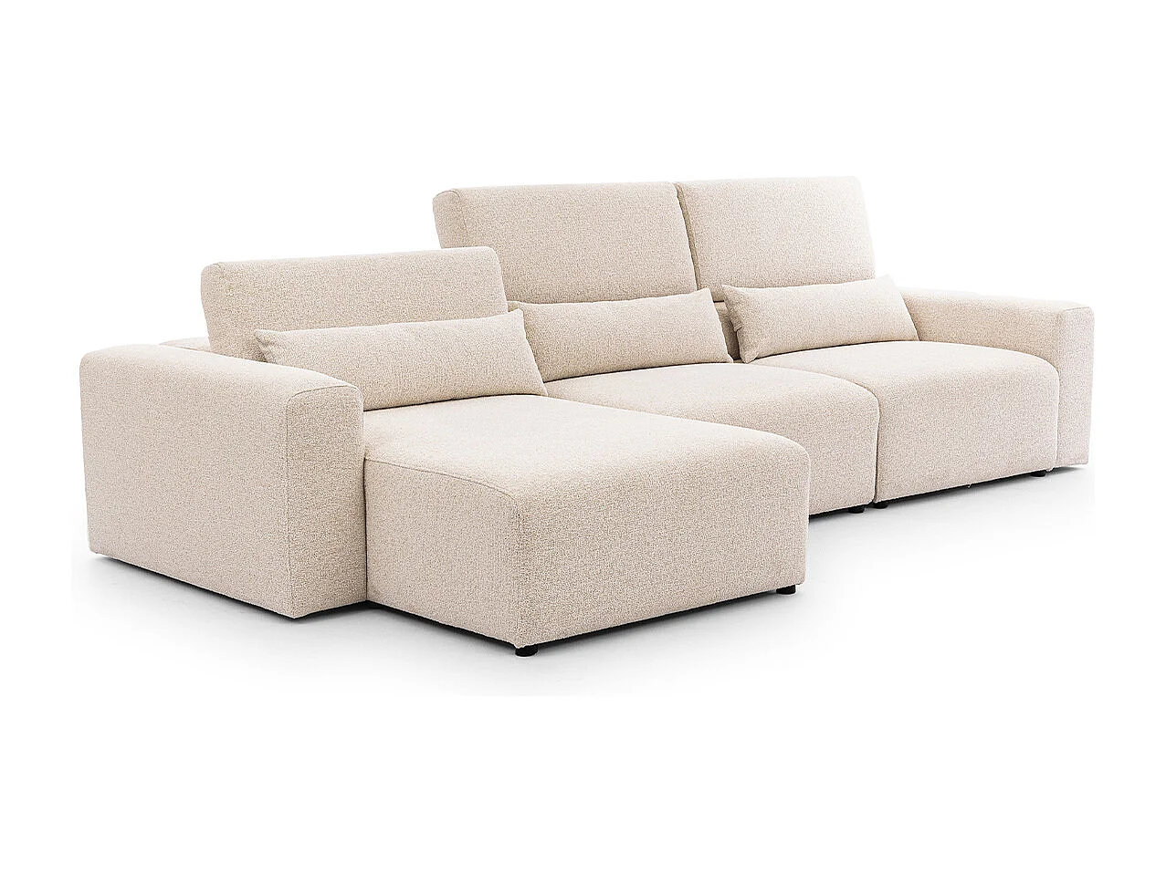 Canapé d'angle gauche 3 places modulable têtières relevables Velano Beige