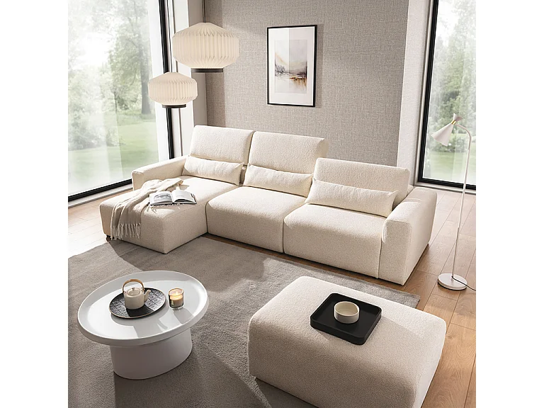 Canapé d'angle gauche 3 places modulable têtières relevables Velano Beige