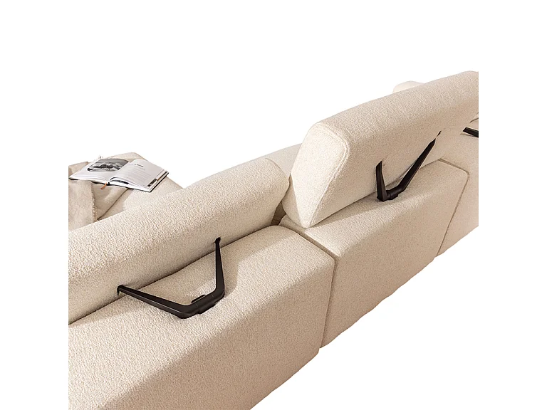 Canapé d'angle gauche 3 places modulable têtières relevables Velano Beige