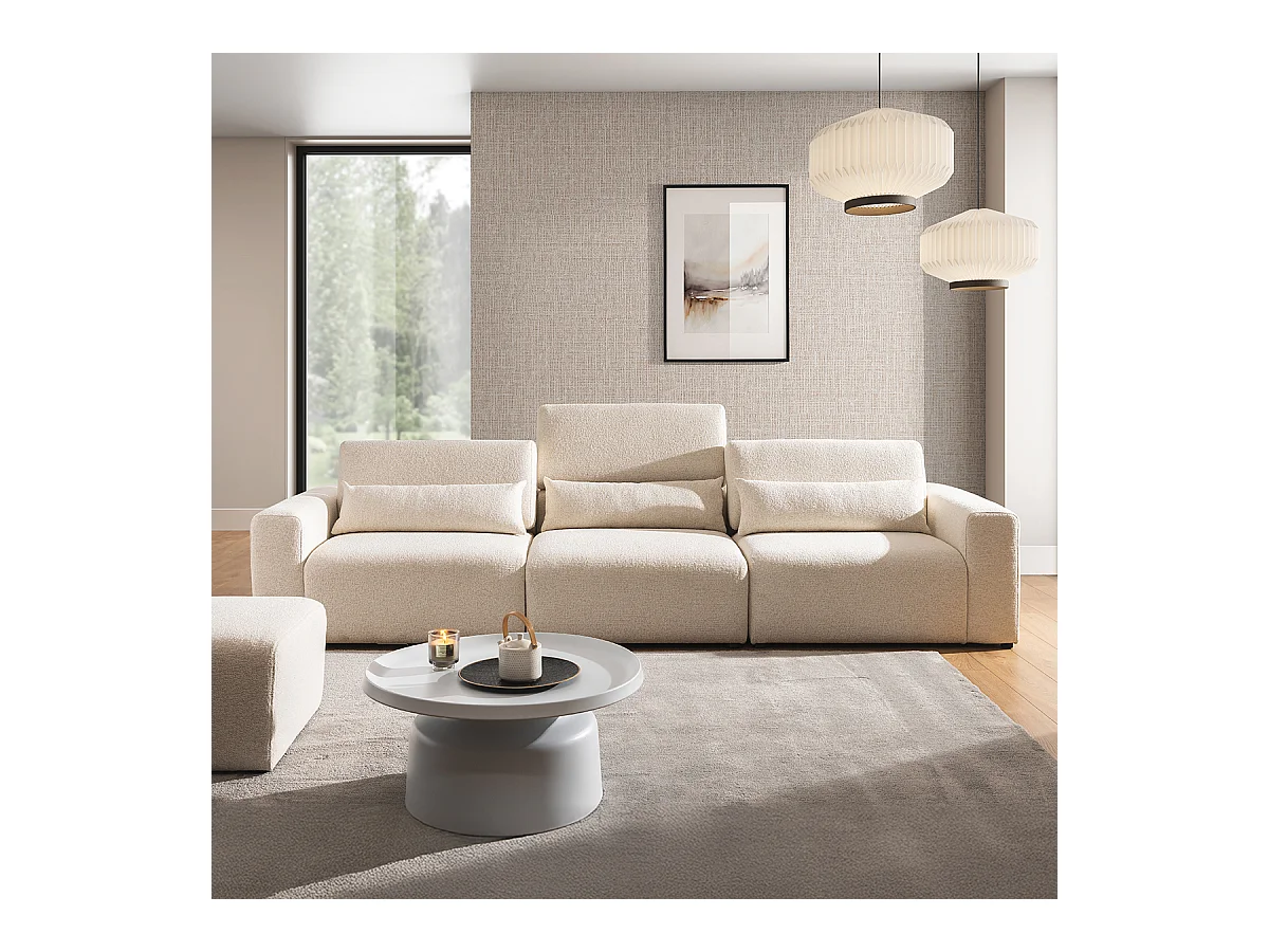Canapé 3 places modulable têtières relevables Velano Beige