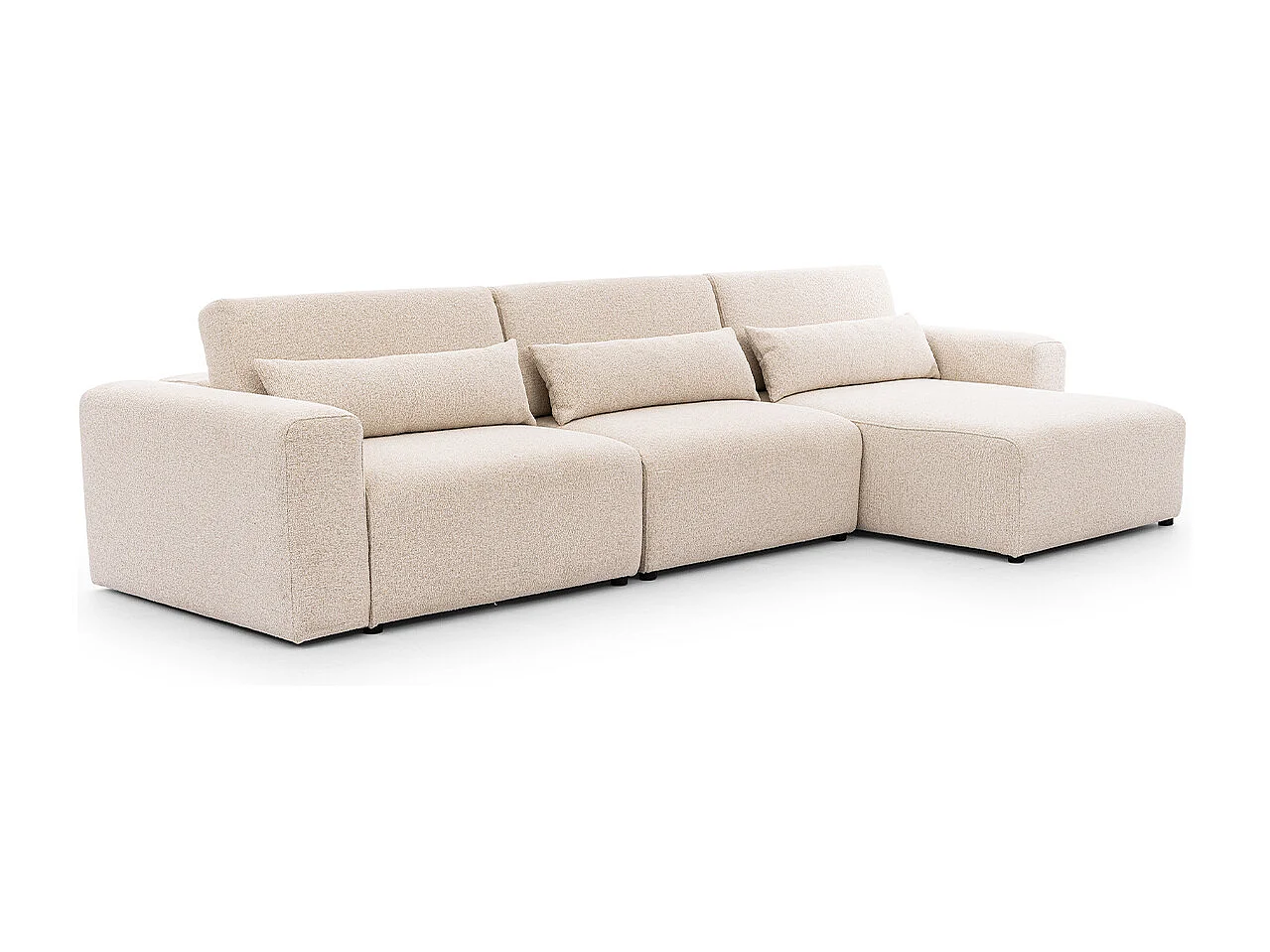 Canapé d'angle droit 3 places modulable têtières relevables Velano Beige