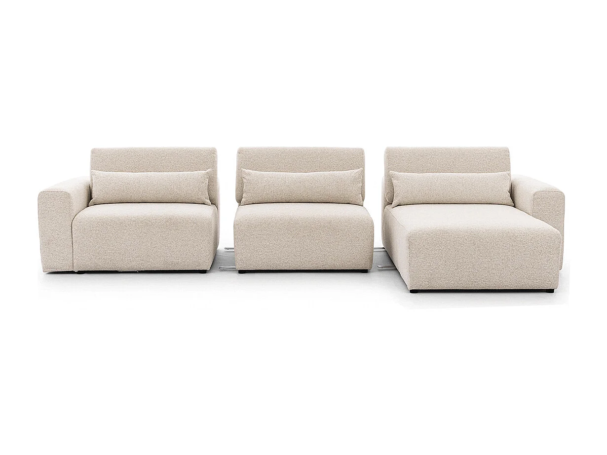 Canapé d'angle droit 3 places modulable têtières relevables Velano Beige