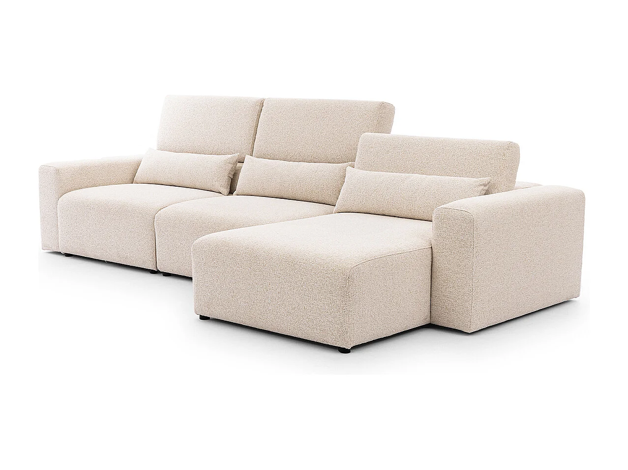 Canapé d'angle droit 3 places modulable têtières relevables Velano Beige