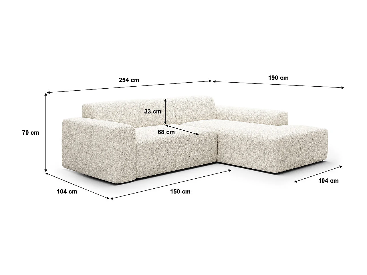 Canapé d'angle droit 3 places coffre Torino Beige