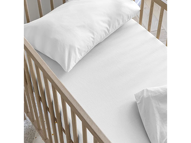 Drap housse bébé coton lavé - SOMEO Blanc 70x140
