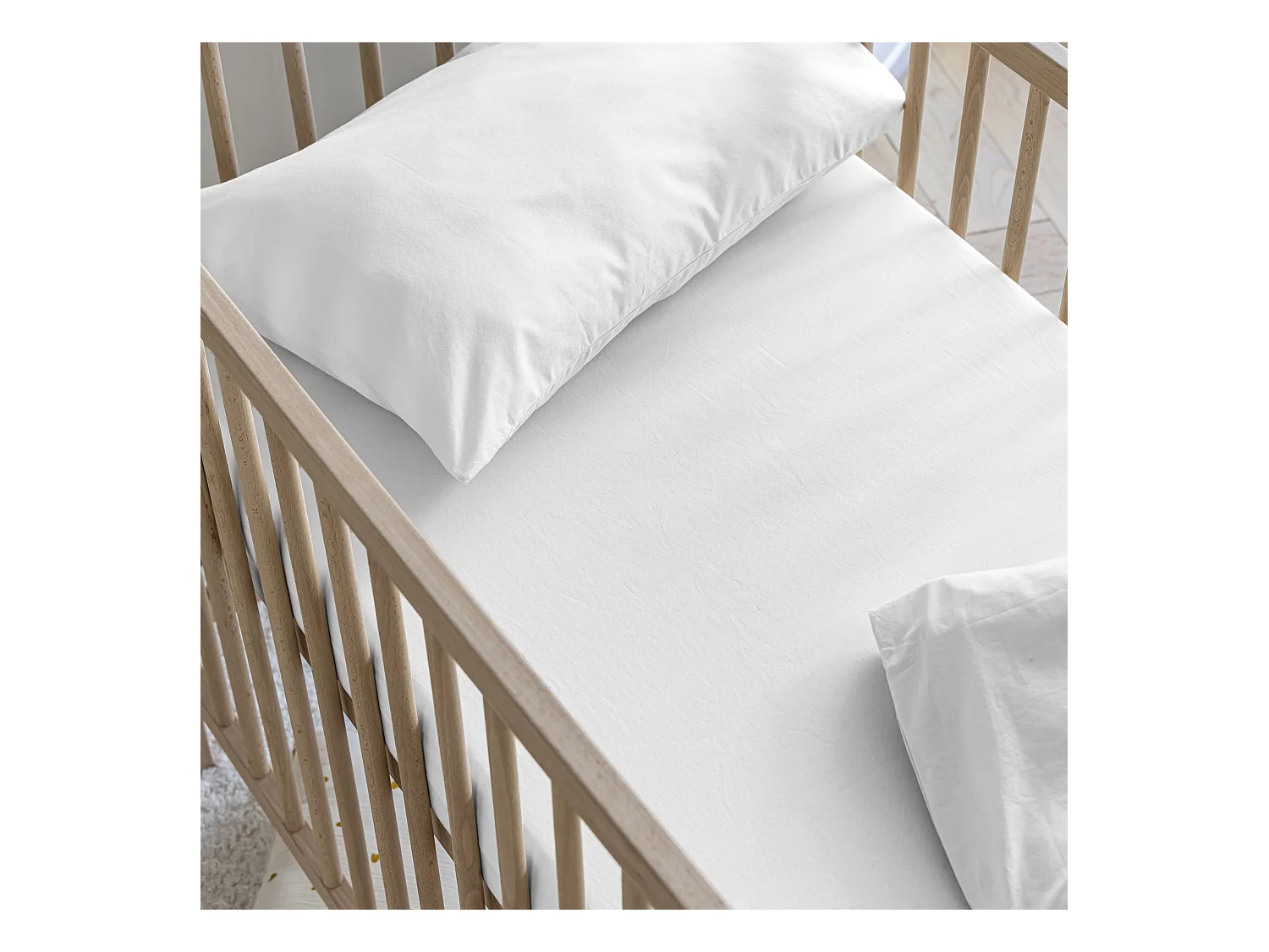 Drap housse bébé coton lavé - SOMEO Blanc 70x140
