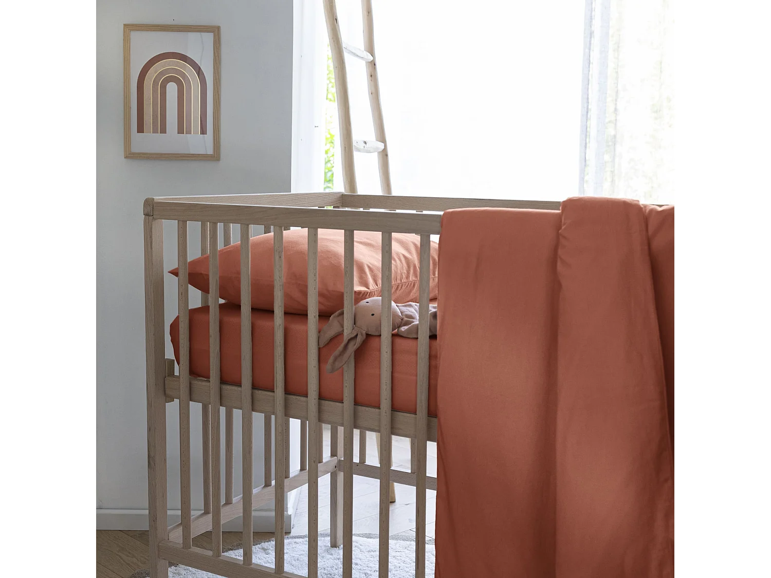Drap housse bébé coton lavé - SOMEO Terracotta 60x120