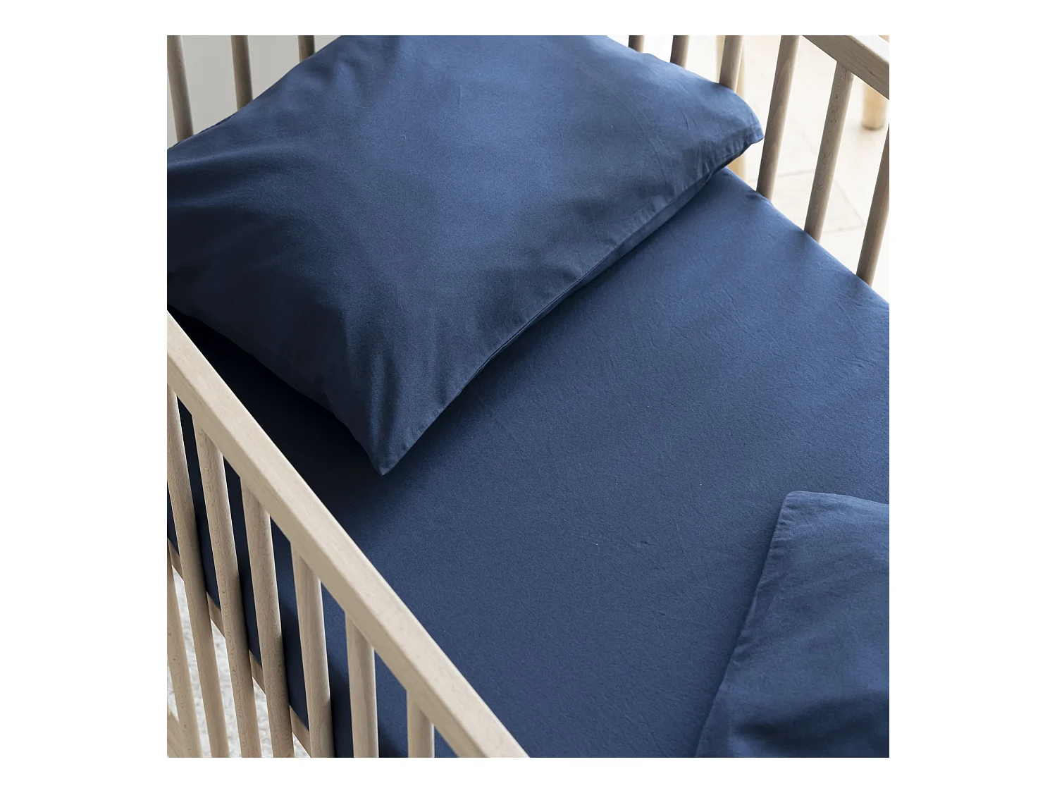 Drap housse bébé coton lavé - SOMEO Bleu marine 70x140