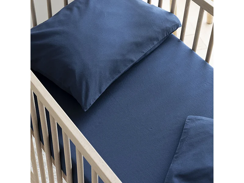 Drap housse bébé coton lavé - SOMEO Bleu marine 70x140