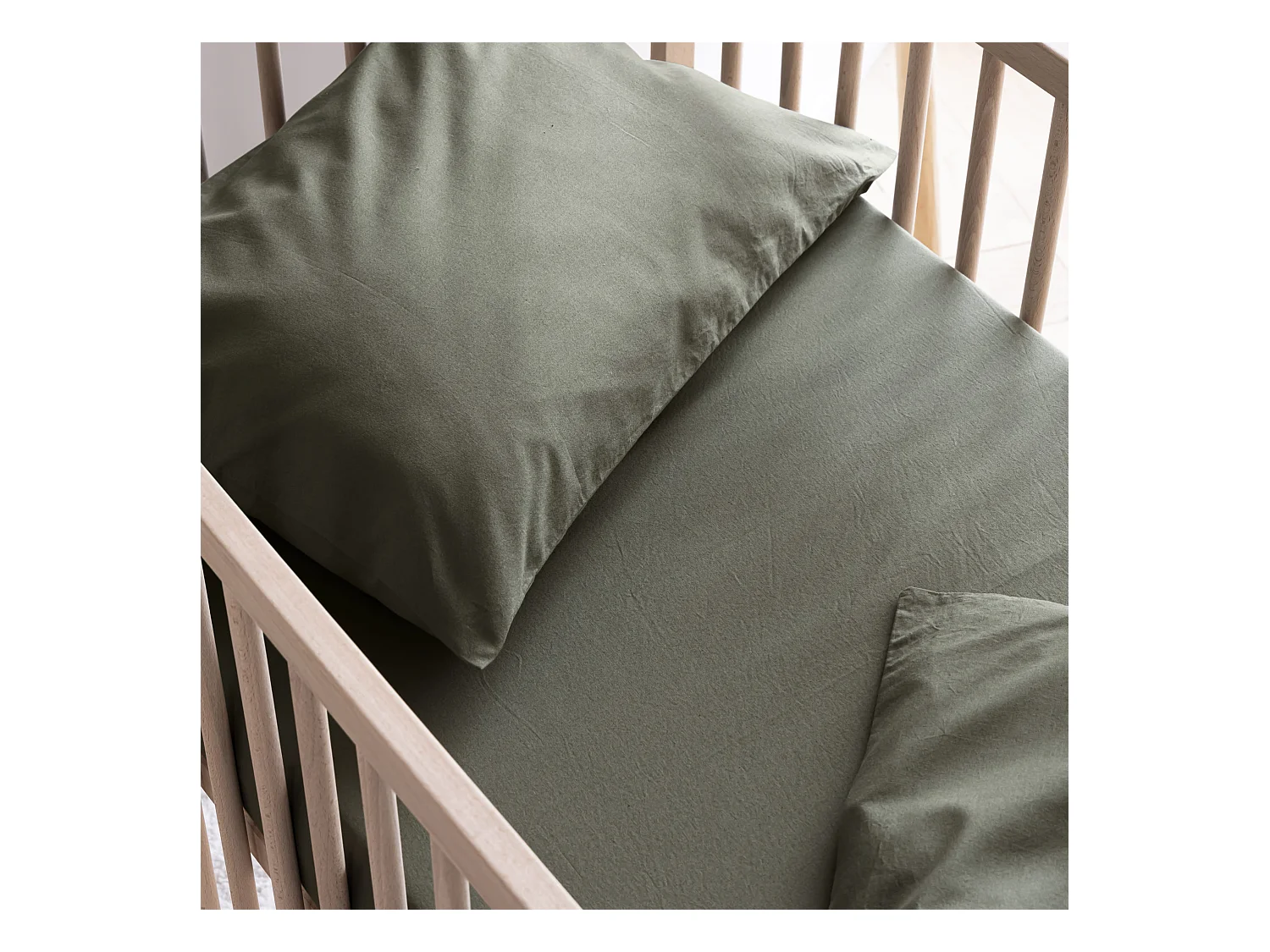 Drap housse bébé coton lavé - SOMEO Kaki 70x140