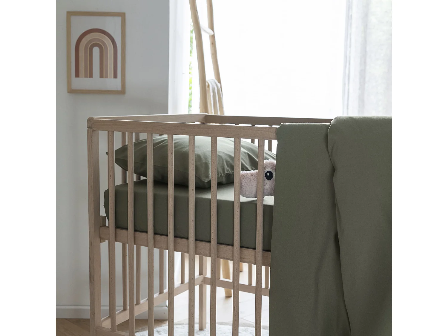 Drap housse bébé coton lavé - SOMEO Kaki 70x140