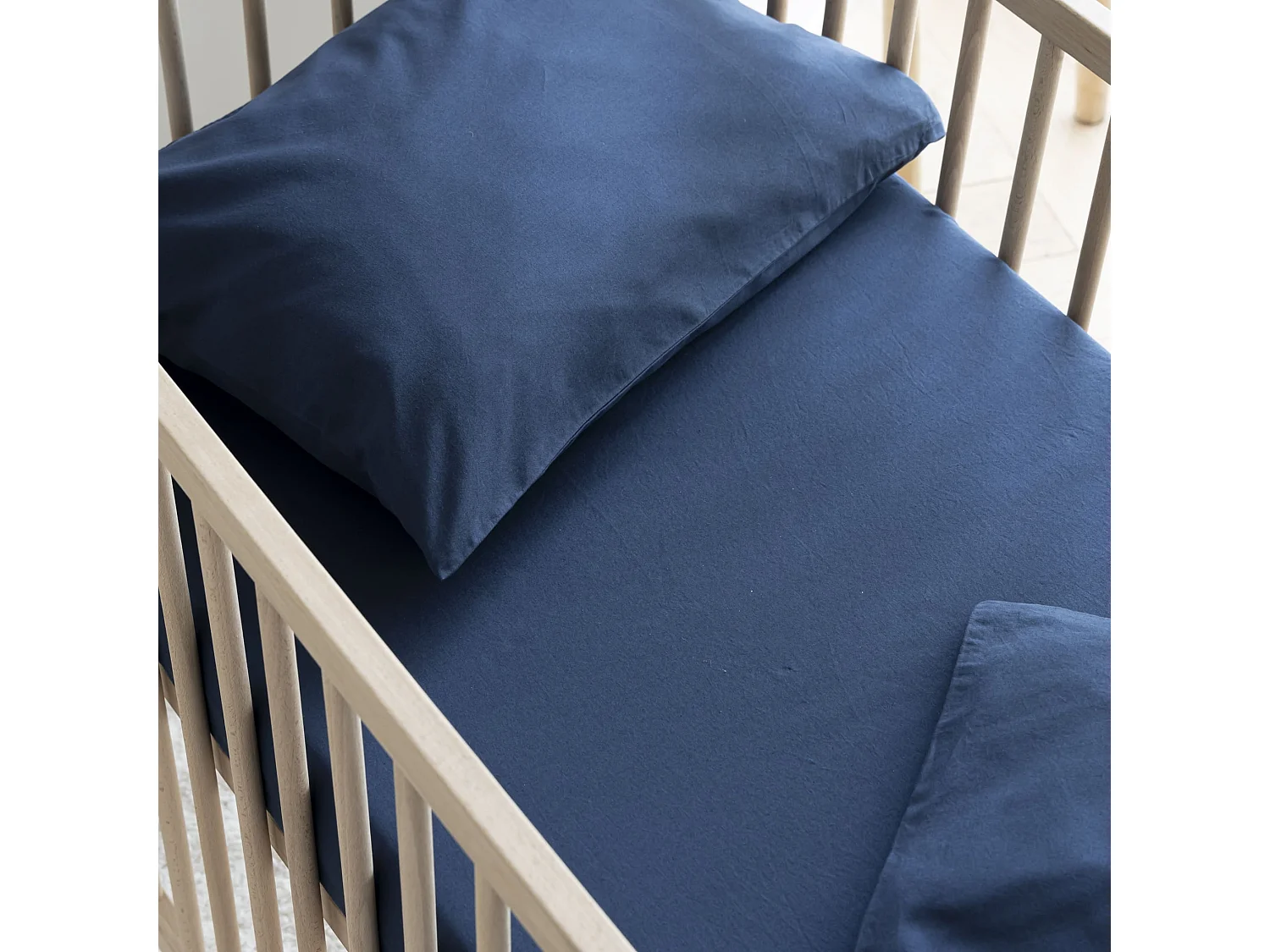 Drap housse bébé coton lavé - SOMEO Bleu marine 60x120