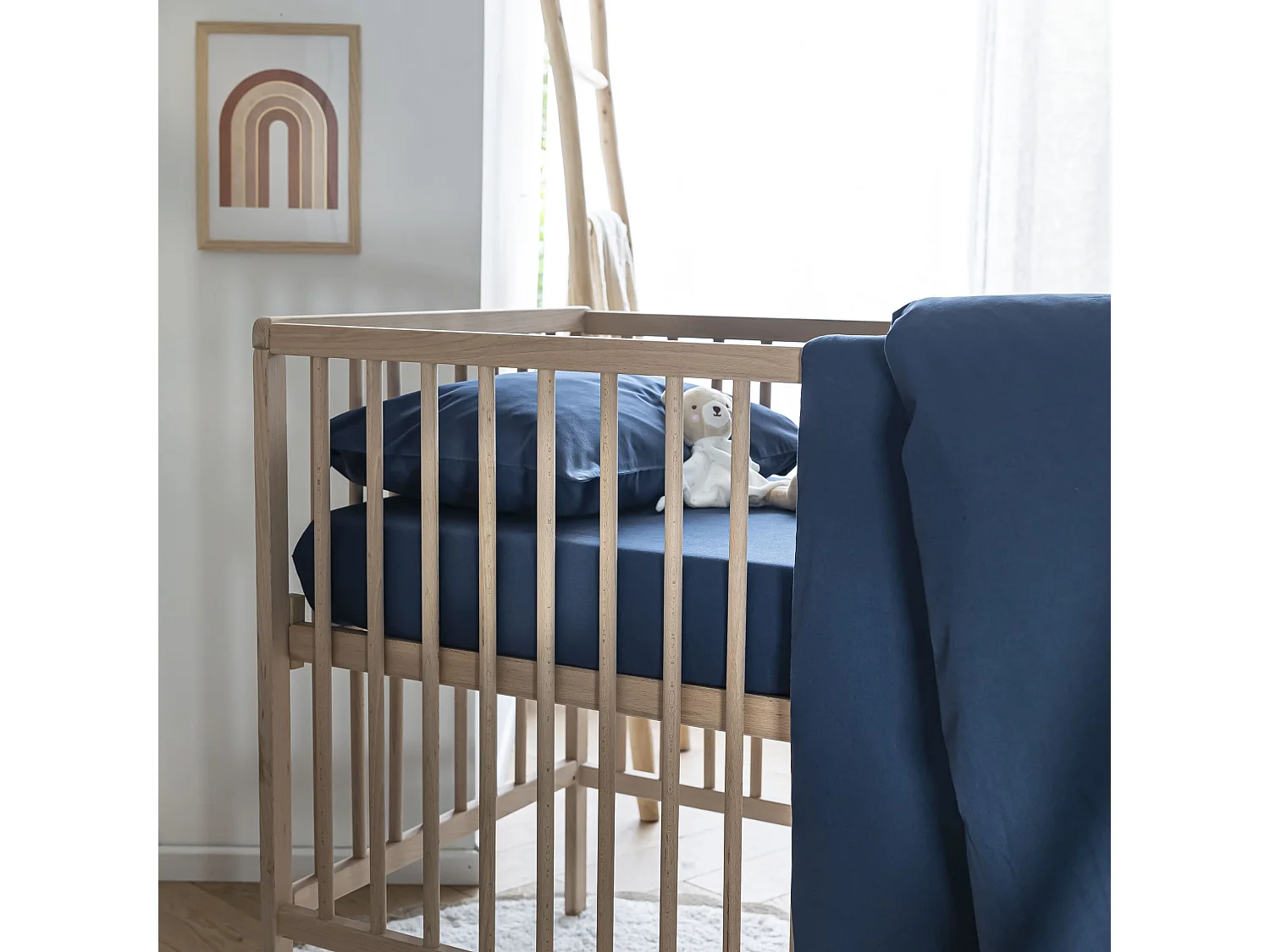 Drap housse bébé coton lavé - SOMEO Bleu marine 60x120