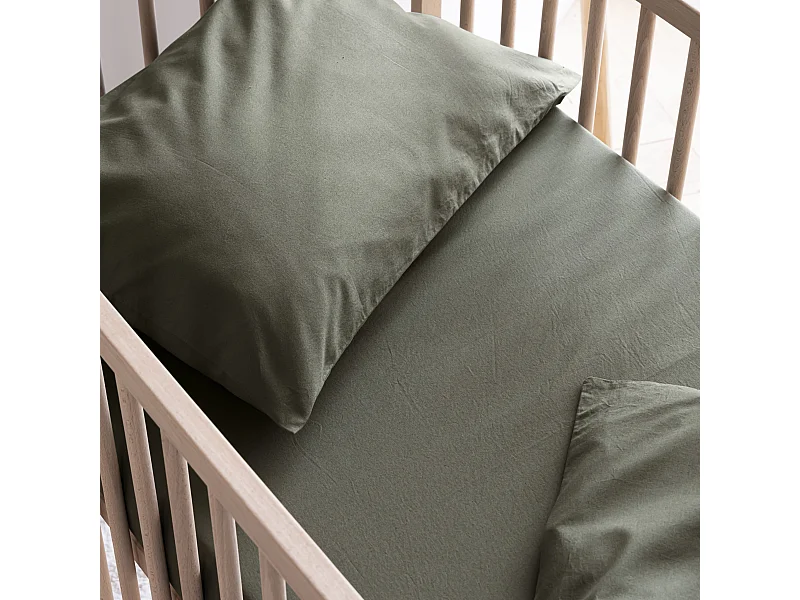 Drap housse bébé coton lavé - SOMEO Kaki 60x120