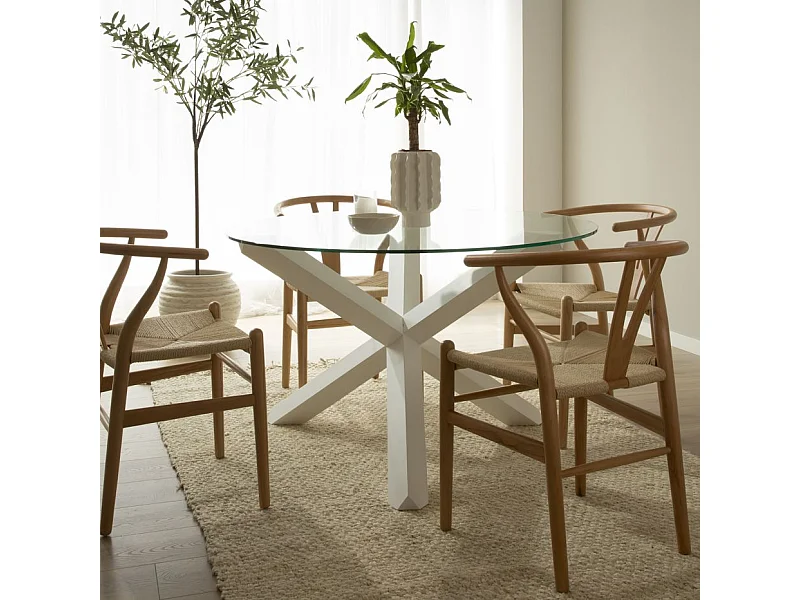 Tavolo da pranzo legno massello e vetro bianco 120x75